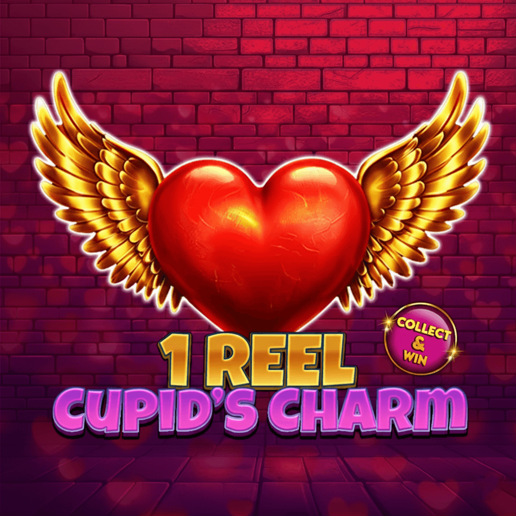 1 Reel Cupid’s Charm slot logo image by Spinomenal, featuring a red heart with golden wings, a brick-wall backdrop